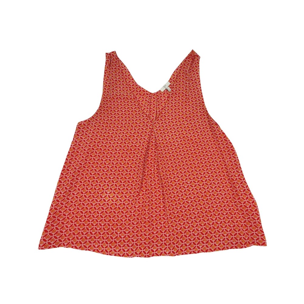 Joie Silk Sleeveless Top Medium Orange Coral Print V Neck Lightweight Blouse